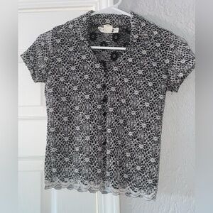 Black and White Lace Button-Up Top